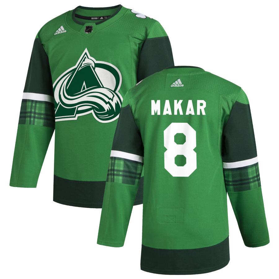 Colorado Avalanche 8 Cale Makar Men Adidas 2020 St. Patrick Day Stitched NHL Jersey Green